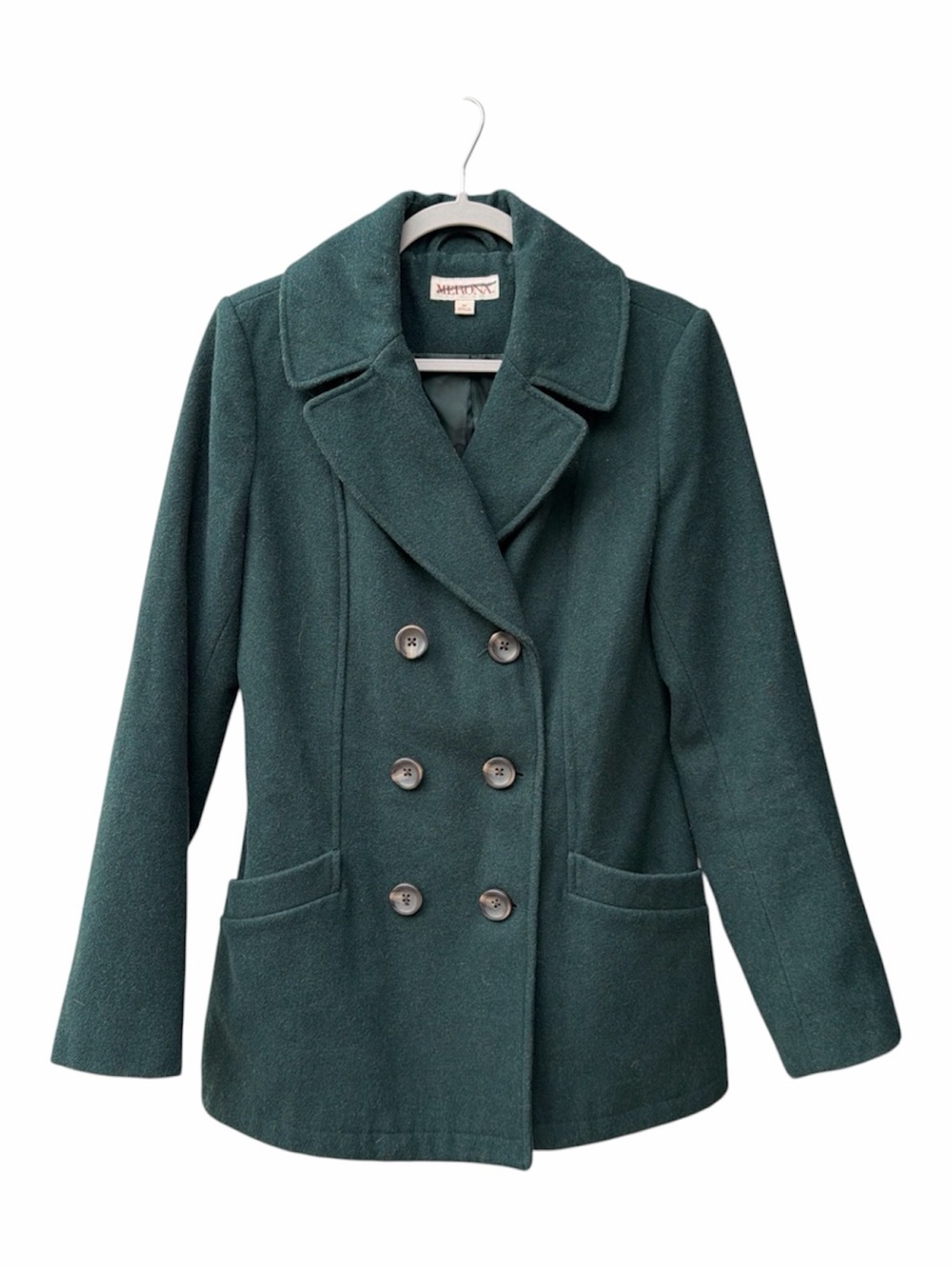 Merona Forest Green Wool Blend Double Breasted Pockets Lined Pea Coat WM SZ M